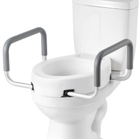 Raised Toilet Seat with Arms, 300 lbs Load Capacity, 3.5-Inch Lift Height, Widened Commode Elevated Toilet Seat Riser with Padded Handles for Sen