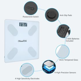 Smart Digital Scale For Body Weight High Accuracy BMI Weight Scale Full Body Composition Analysis Sync With APP 4mm Tempered Glass 397LBS Capacit (Option: white)