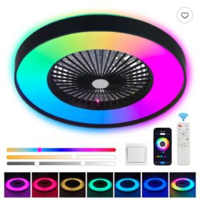 23 Inch Black Ceiling Fan Light With LED RGB   Dimmable & Color Changing, APP & Remote Control, Modern Smart Ceiling Fan For Living Room, Bedroom (Option: black)