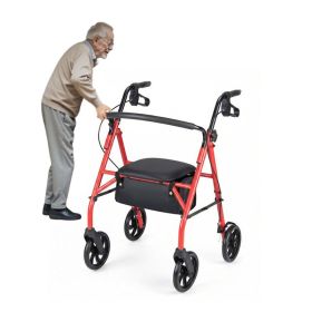 Folding Rollator Walker with Seat for Seniors (Color: Red, Type: Rollator)