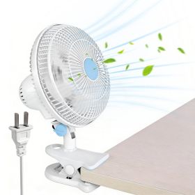 8.66In Oscillating Clip On Fan 2 Speeds Quiet Clamp Fan With 90 Degree Oscillating & Tilting Angle Desktop Wall Mount For Home Office Dorms Strol (Option: Blue White)
